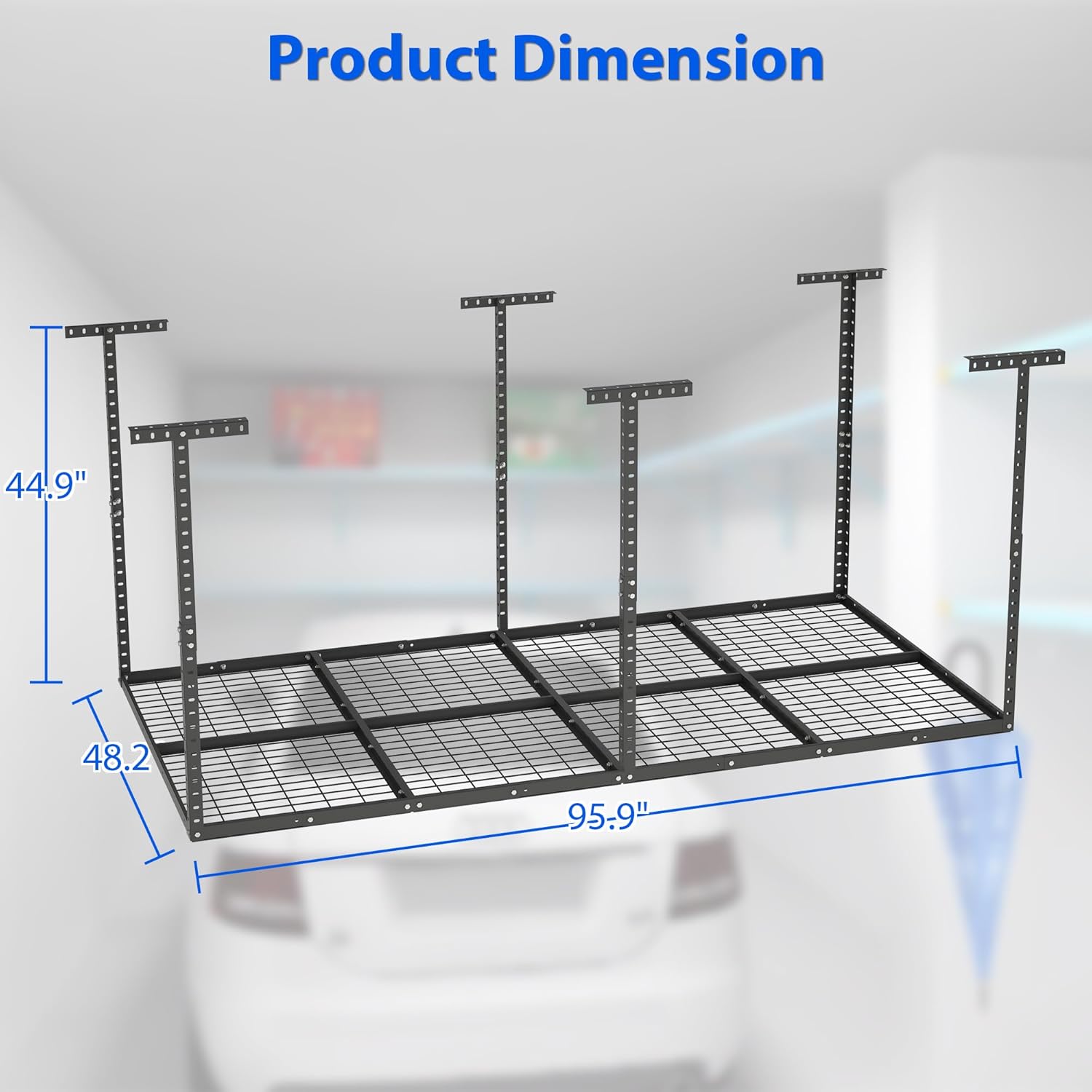 BRAND, CATEGORY, STORAGE RACKS, THIRTDOS, Overhead Garage Storage Rack, Heavy Duty Metal Garage Ceiling Mounted Storage Racks, Adjustable Garage Storage Organization Systerm, Black (4x8ft)