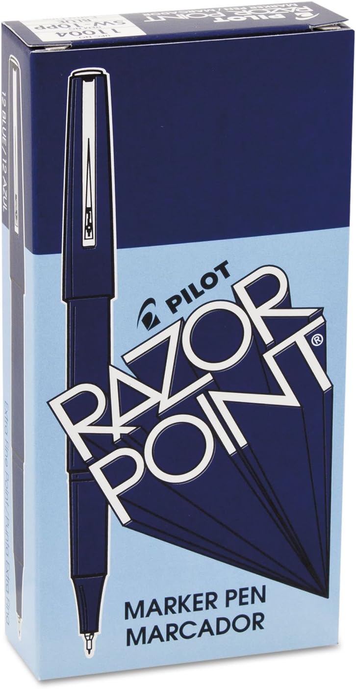 BRAND, CATEGORY, PILOT, POROUS-POINT PENS, PILOT Razor Point Fine Line Marker Pens, Ultra-Fine Point (0.3mm) Blue Ink, 12-Pack (11004)