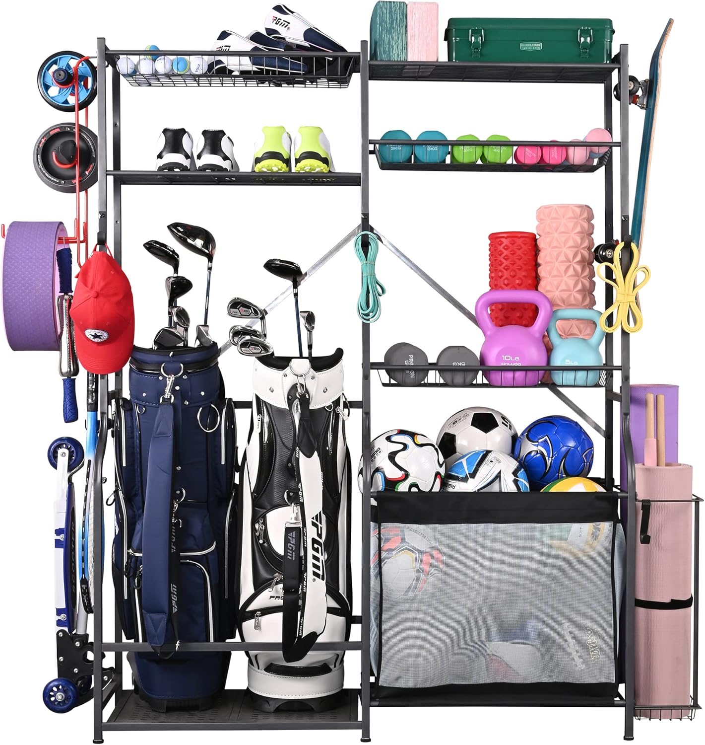 BRAND, CATEGORY, PLKOW, STORAGE RACKS, PLKOW Golf Storage Ball Rack Garage Organizer, 2 Golf Bag Organizer and Other Sports Equipment Organizer for Garage, Extra Large Size Sports Storage Rack for Garage