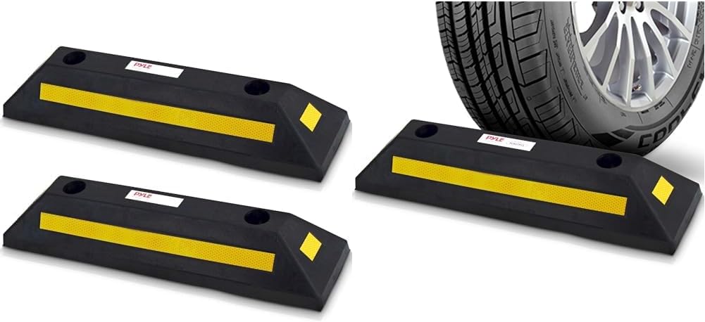 BRAND, CATEGORY, PARKING GADGETS, PYLE, PYLE Garage Floor Stops for Vehicles - 2PC Heavy Duty Rubber Vehicle Parking Lot Target Stoppers, Truck Curb Tire Wheel Guide Blocks, Car Park Aid Assist Bumpers/Stopper for Driveway Stop -PCRSTP22