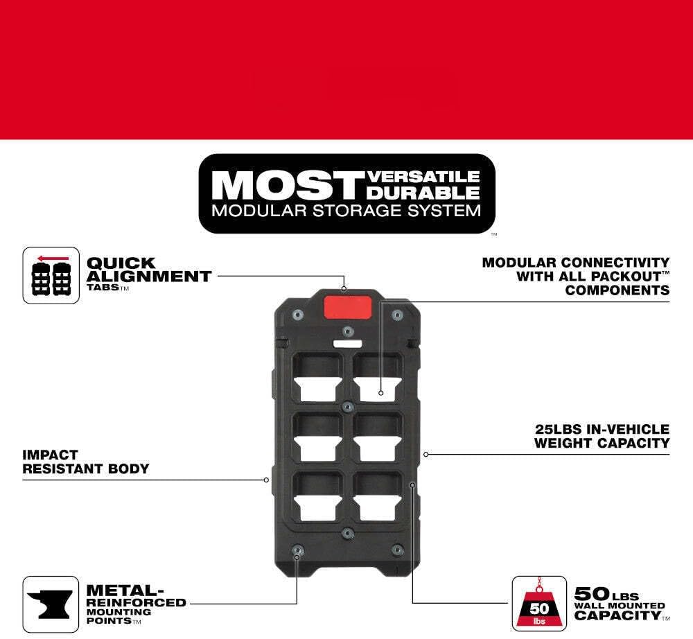 BRAND, CABINETS & STORAGE SYSTEMS, CATEGORY, YIBEIW, Fits Milwaukee PACKOUT Shop Storage Compact Mounting Plate 50lbs Wall Mounted Capacity 48-22-8486