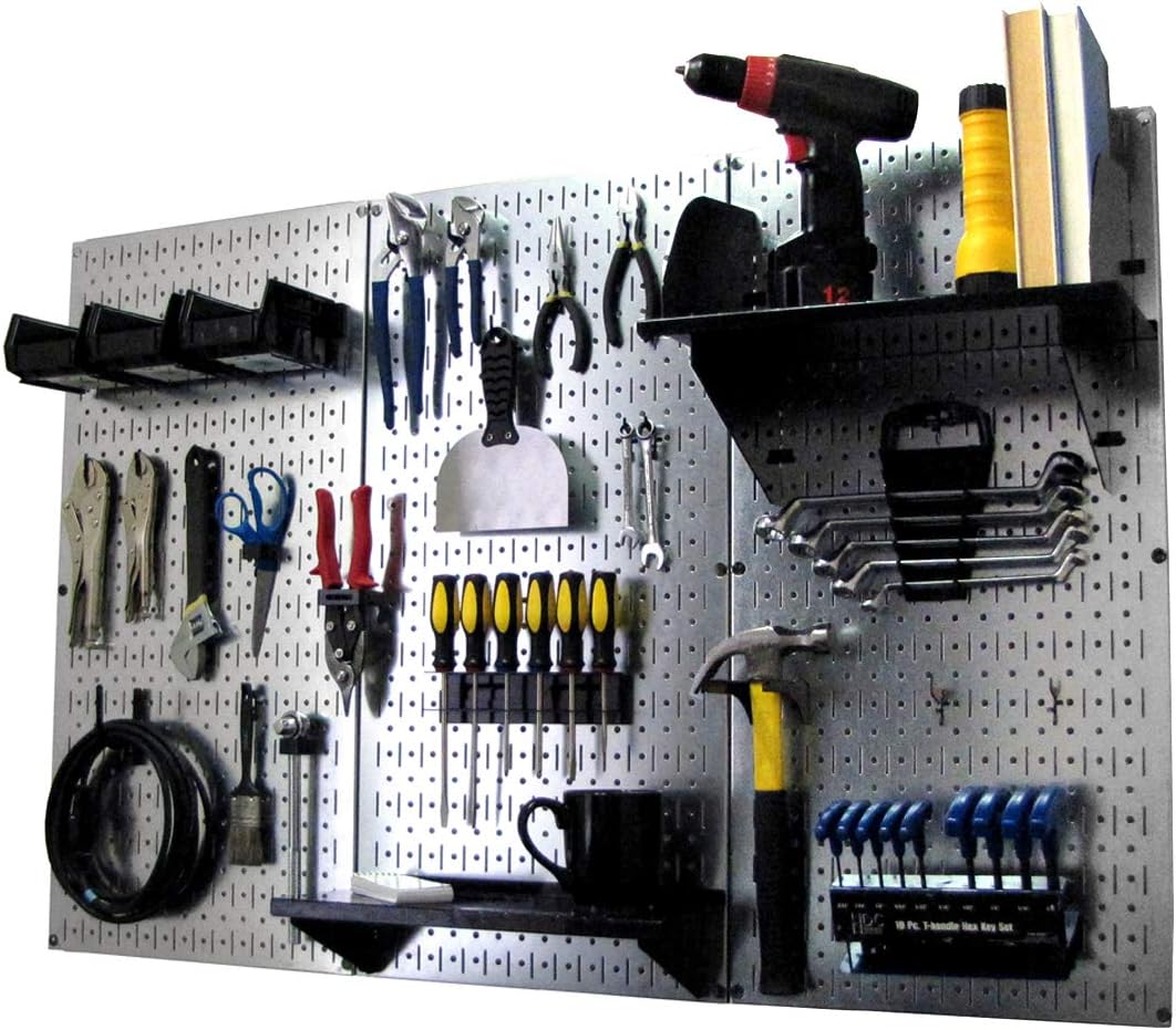 BRAND, CATEGORY, STORAGE RACKS, WALL CONTROL, Pegboard Organizer Wall Control 4 ft. Metal Pegboard Standard Tool Storage Kit with Black Toolboard and Black Accessories