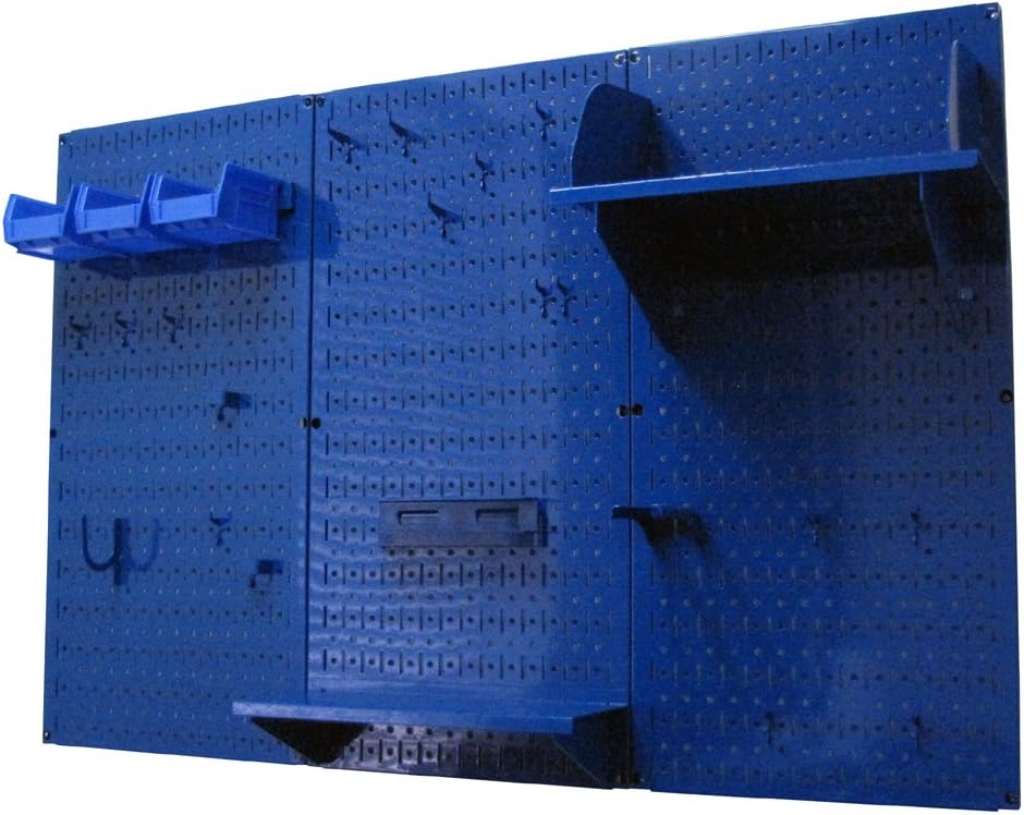 BRAND, CATEGORY, STORAGE RACKS, WALL CONTROL, Pegboard Organizer Wall Control 4 ft. Metal Pegboard Standard Tool Storage Kit with Blue Toolboard and Blue Accessories