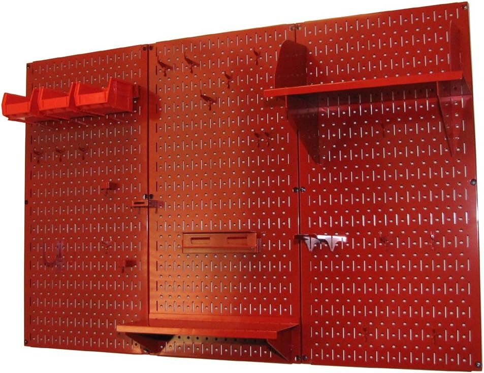 BRAND, CATEGORY, STORAGE RACKS, WALL CONTROL, Pegboard Organizer Wall Control 4 ft. Metal Pegboard Standard Tool Storage Kit with Red Toolboard and Red Accessories