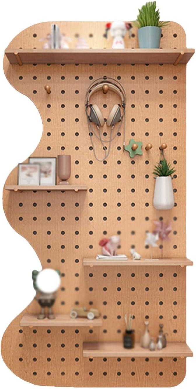 BRAND, CATEGORY, PFCDZDU, STORAGE RACKS, Pegboard Wall Organizer Panels, Wall Mounted Solid Wood Peg Board Combination Kit, Home Office Hanging DIY Storage Display Wall Modular Shelf (Color : Wood Colour, Size : 60x120cm)