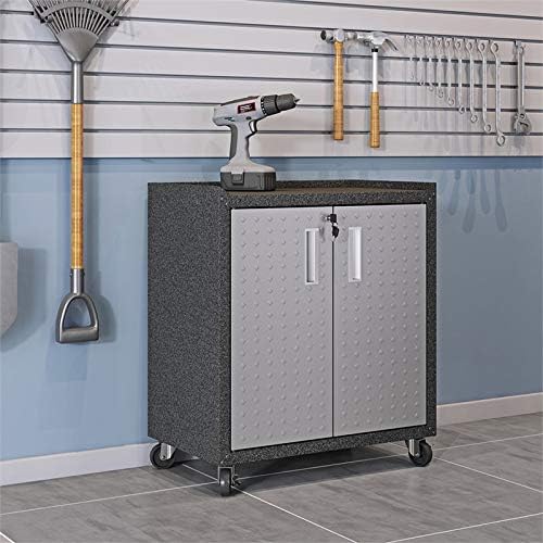 BRAND, CATEGORY, PEMBERLY ROW, STORAGE RACKS, Pemberly Row Metal 2 Door Mobile Garage Storage Cabinet with Lock in Gray