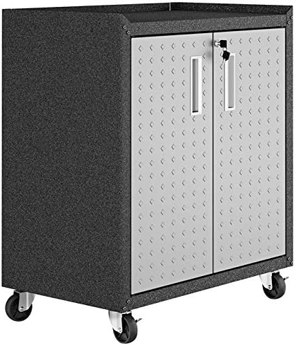 BRAND, CATEGORY, PEMBERLY ROW, STORAGE RACKS, Pemberly Row Metal 2 Door Mobile Garage Storage Cabinet with Lock in Gray