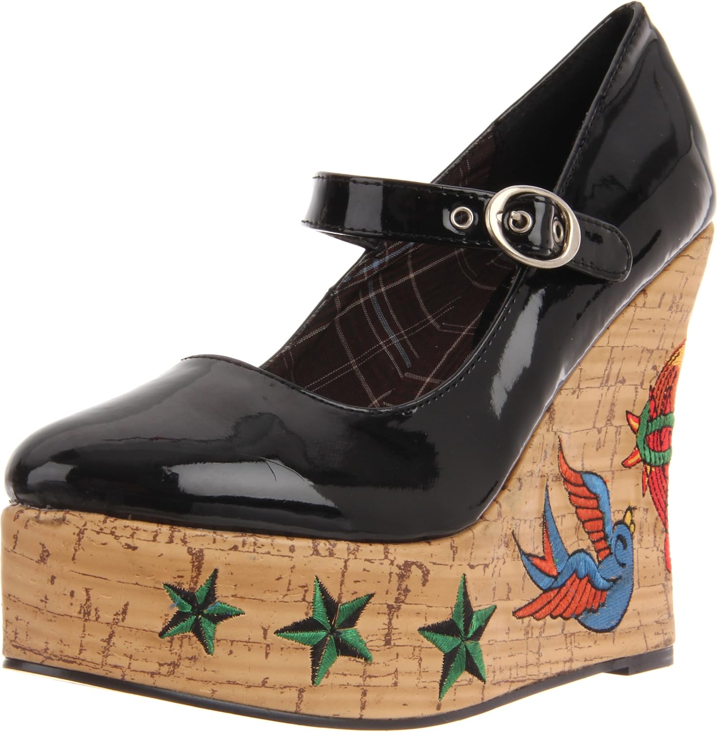 BRAND, CATEGORY, PENTHOUSE, PLATFORMS & WEDGES, Penthouse Women's Kat Tattoo Embroidered Wedge