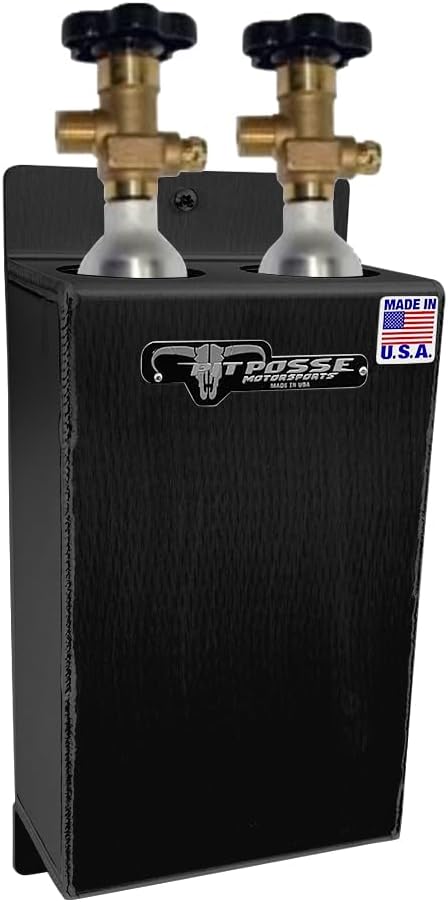 BRAND, CABINETS & STORAGE SYSTEMS, CATEGORY, PIT POSSE, Pit Posse 468BK Co2 Carbon Dioxide Bottle Rack Aluminum Trailer Wall Mount 2 Bay Holder Race Car Enclosed Trailer-Made in USA