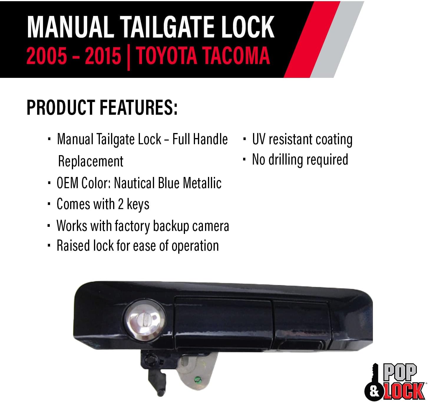 BRAND, CATEGORY, POP & LOCK, TAILGATE LOCKS, Pop & Lock PL5400 Black Manual Tailgate Lock with Bolt Codeable Technology for Toyota Tacoma