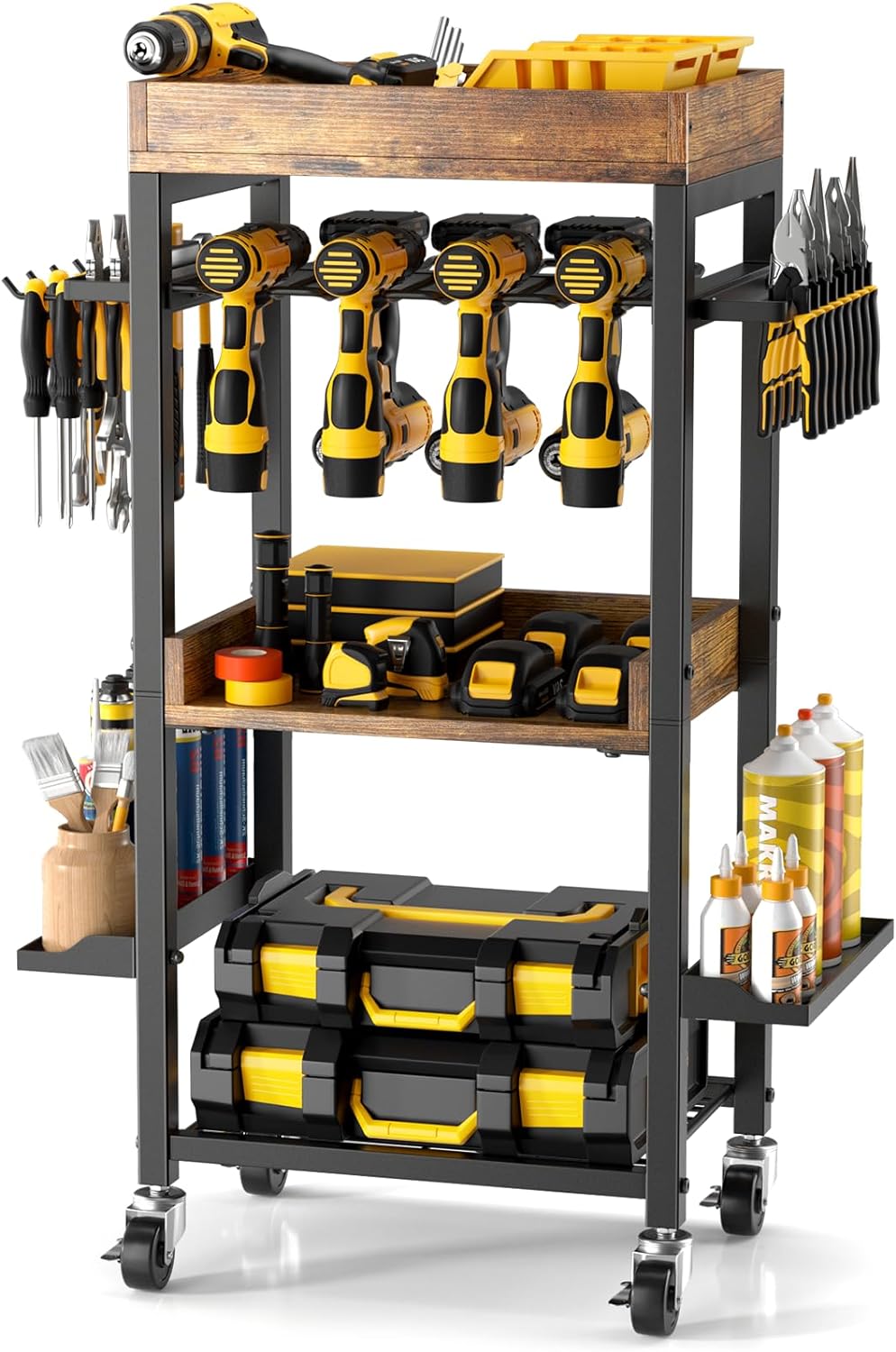 BRAND, CATEGORY, POKIPO, STORAGE RACKS, Power Tool Cart, Heavy Duty Garage Shelving with Wheels, Movable Tool Box Cart Chest Organizer for Mechanic and Man Gift, Cordless Tool Storage for Garage and Garden