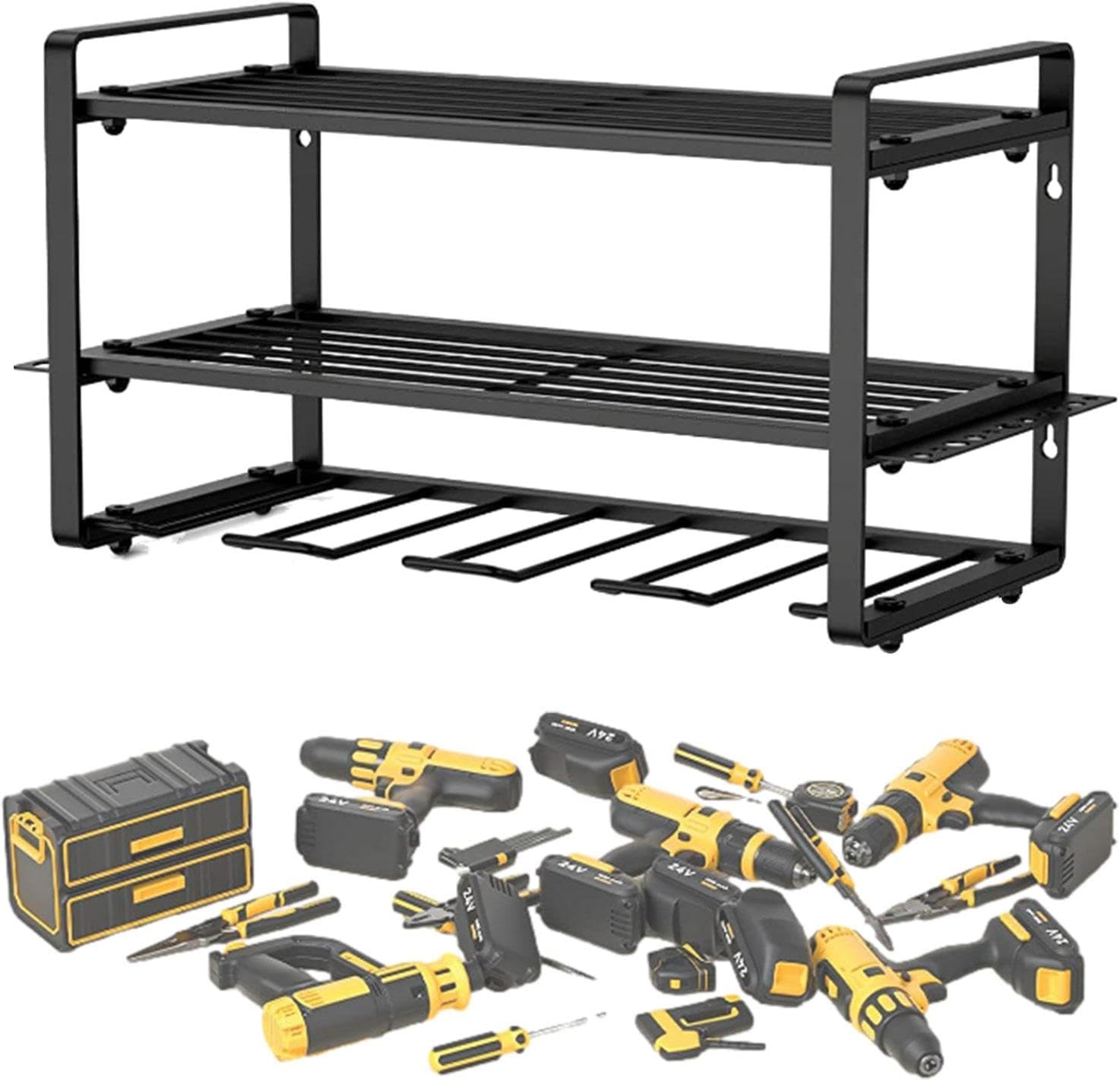 BRAND, CATEGORY, CHROX, STORAGE RACKS, chrox Power Tool Wall Organizer, Cordless Tool Organizer, Heavy Duty Drill Organizer Wall Mount Floating, Drill Rack Stable Garage Accessories For Workshops, Warehouses And Work Rooms