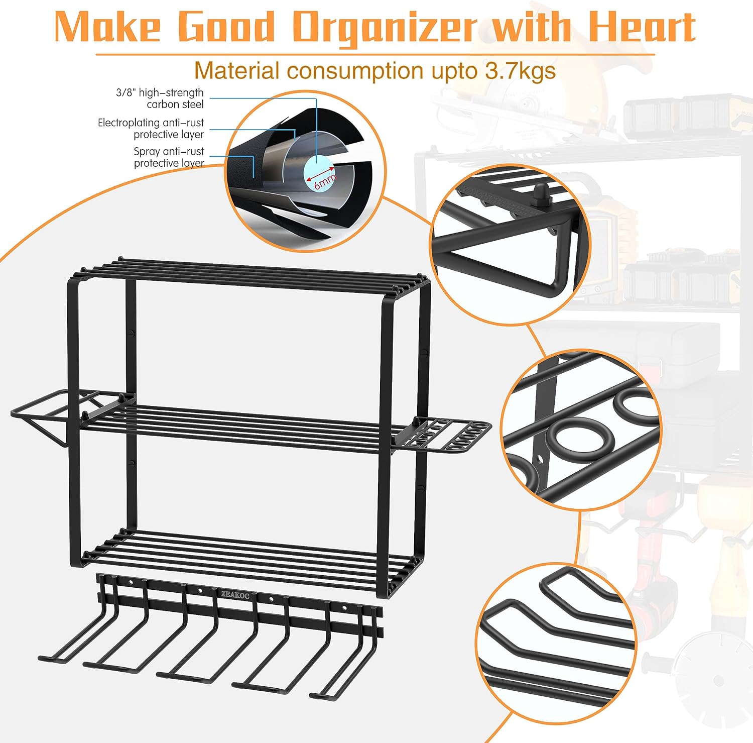 BRAND, CATEGORY, STORAGE RACKS, ZEAKOC, Power Tool Organizer, 5 Layers 6 Drill Rack Heavy Duty Tool Shelf,Garage Organization and Storage Shelves,Compact Tool Rack, Christmas for Men Dad Father