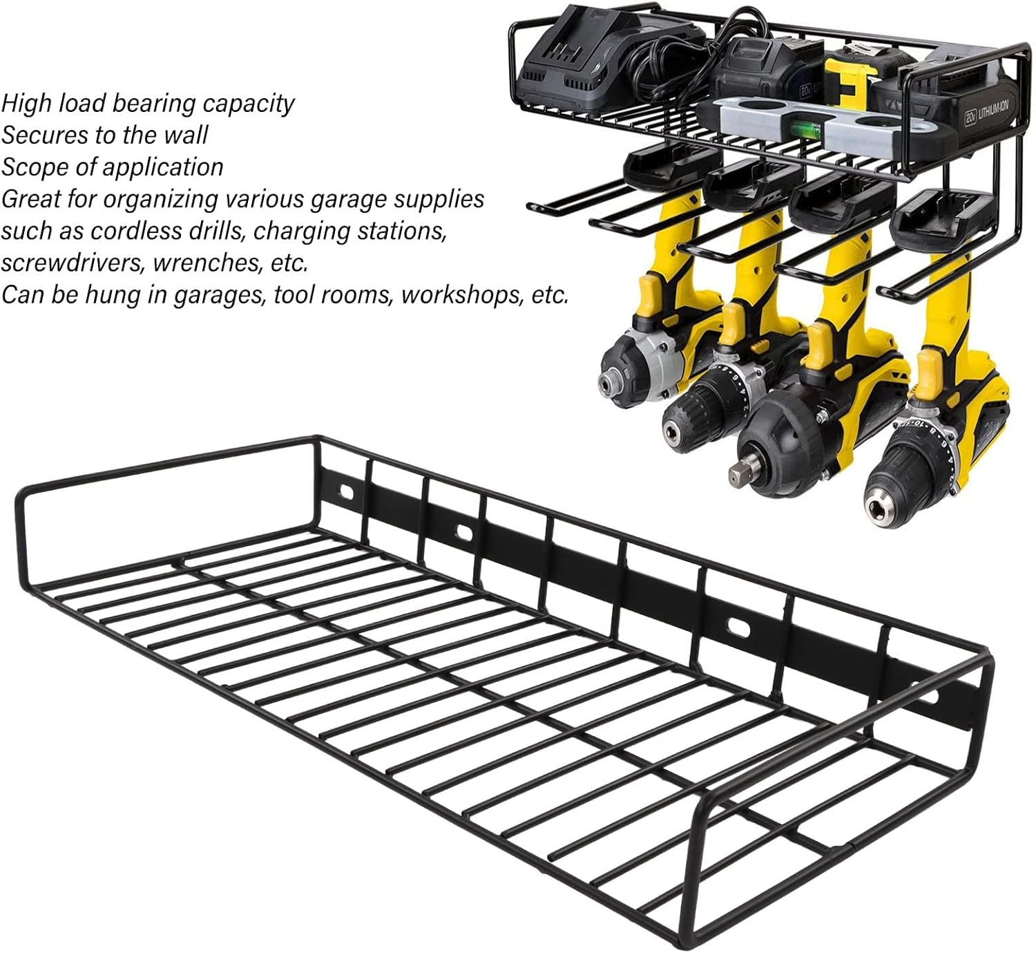 BRAND, CATEGORY, KJAOYU, STORAGE RACKS, Power Tool Organizer,Power Drill Tool Holder - Heavy Duty Tool Shelf Garage Storage Solution - Heavy Duty Floating Tool Shelf and Power Tool Rack, Wall Mount for Drills and