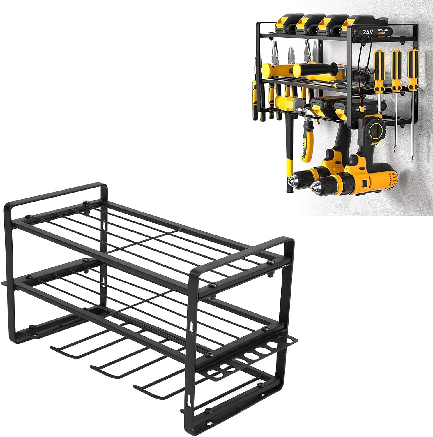 BRAND, CATEGORY, NATUDECO, STORAGE RACKS, Power Tool Organizer Storage 150lb Load Bearing Wall Mount Tool Rack with Full Accessories for Garage Workshop