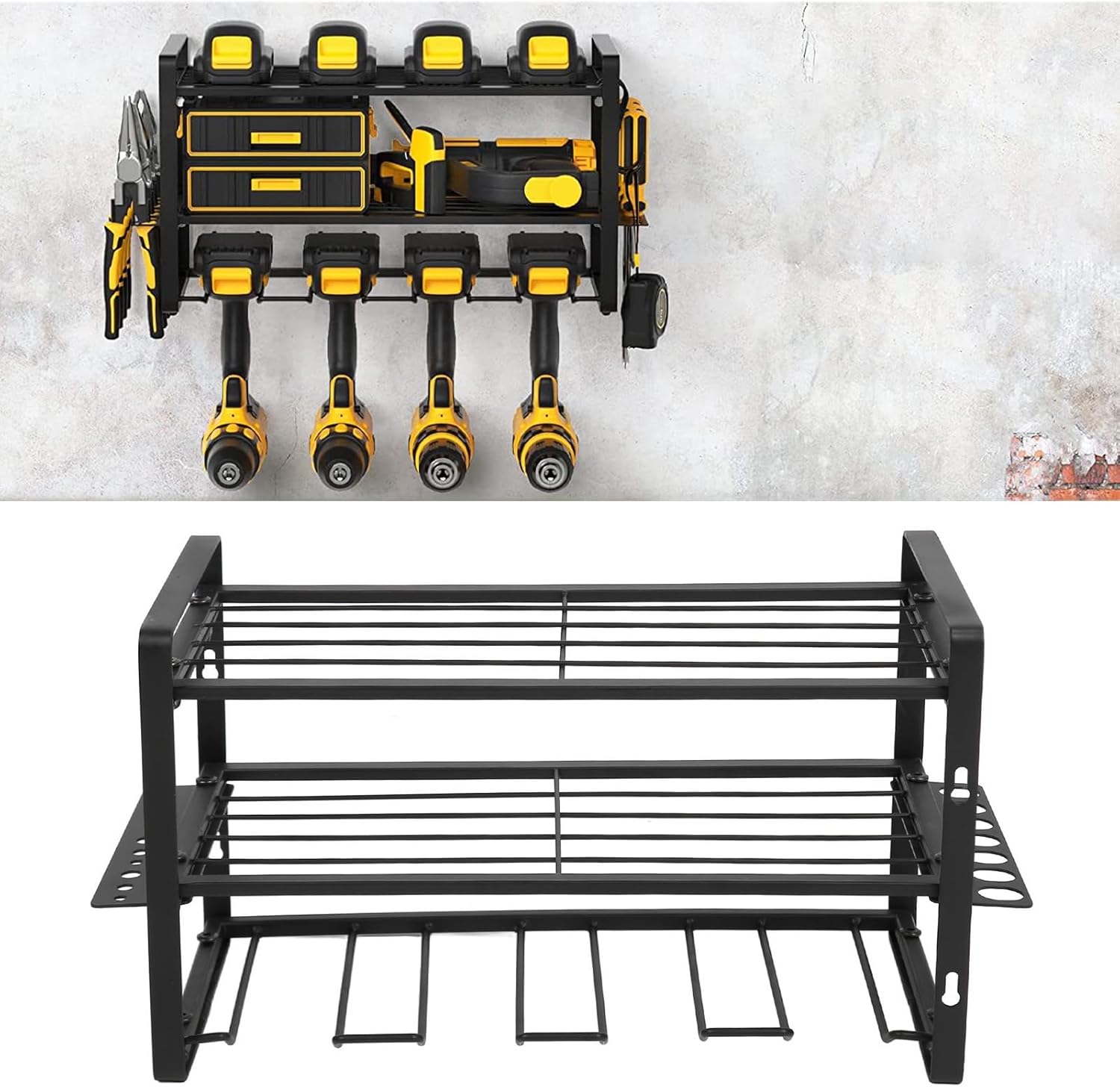 BRAND, CATEGORY, NATUDECO, STORAGE RACKS, Power Tool Organizer Storage 150lb Load Bearing Wall Mount Tool Rack with Full Accessories for Garage Workshop