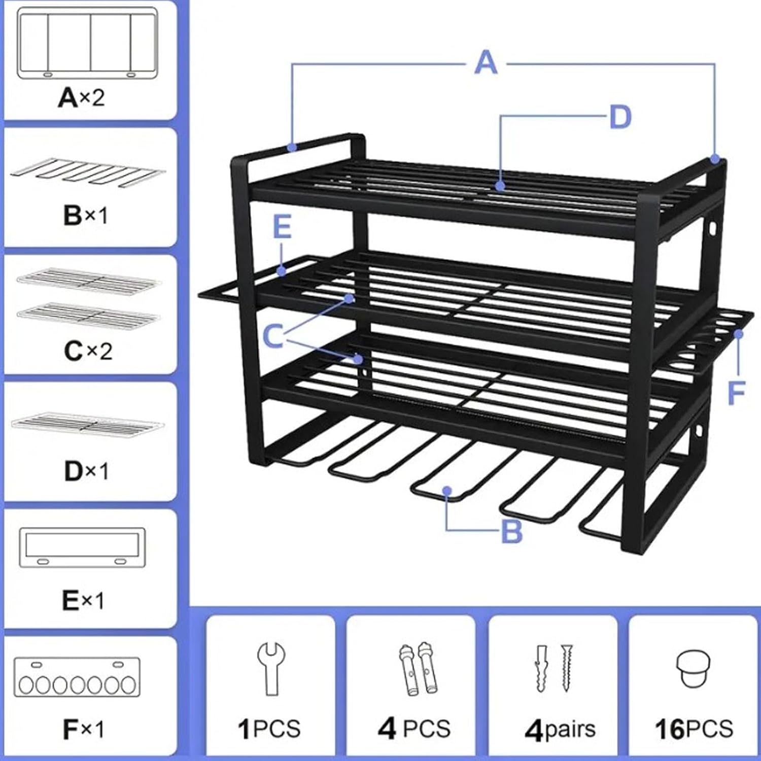 BRAND, CATEGORY, STORAGE RACKS, TNFEEON, Tnfeeon Power Tool Organizer Garage Drill Holder Tool Rack Wall Mount 4 Layer Garage Drill Storage Heavy Duty Metal Stand for Garage Workshop