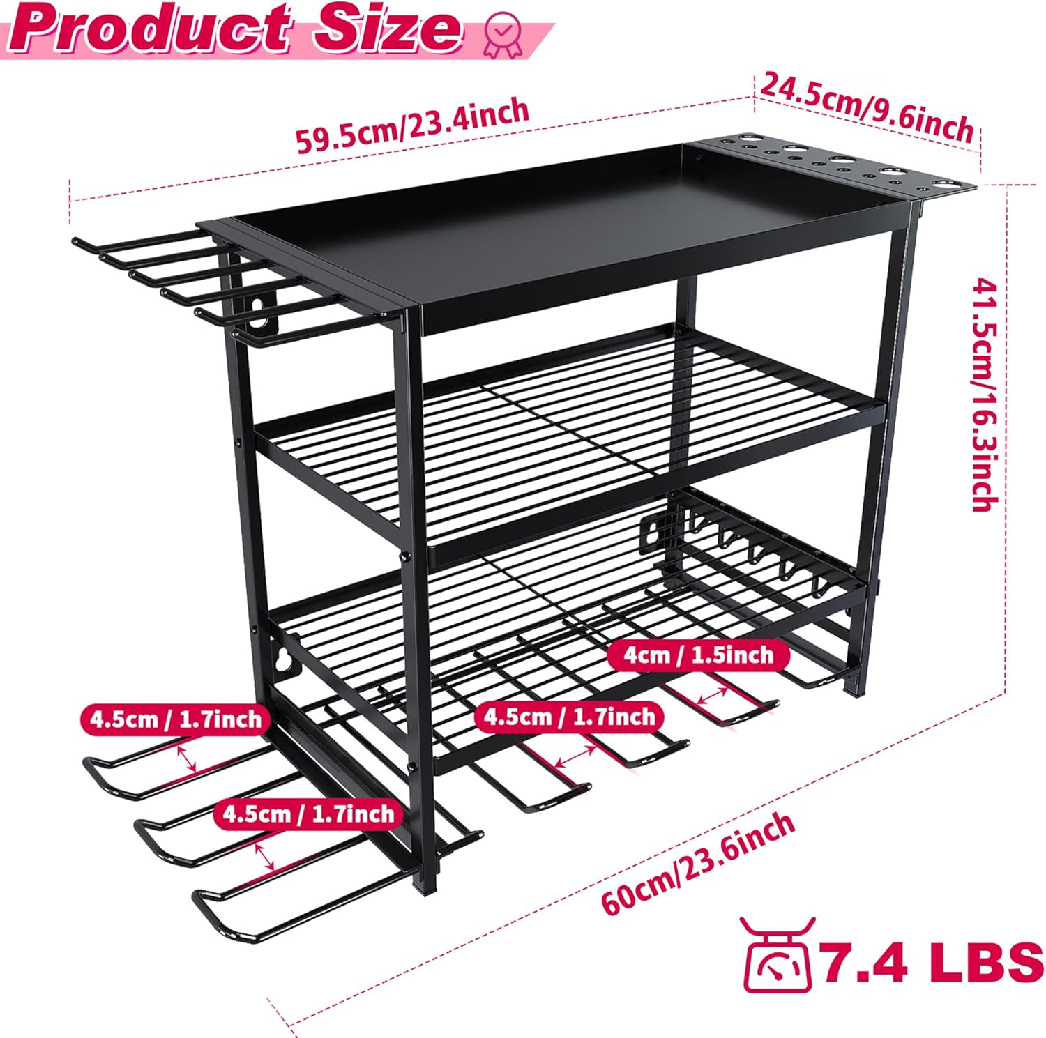 BRAND, CATCHLUCK, CATEGORY, STORAGE RACKS, Power Tool Organizer Wall Mount Power Tool Storage Rack 6 Drill Holder 4 Layer 12 Hooks Heavy Duty Garage Tool Organizer Tool Shelf