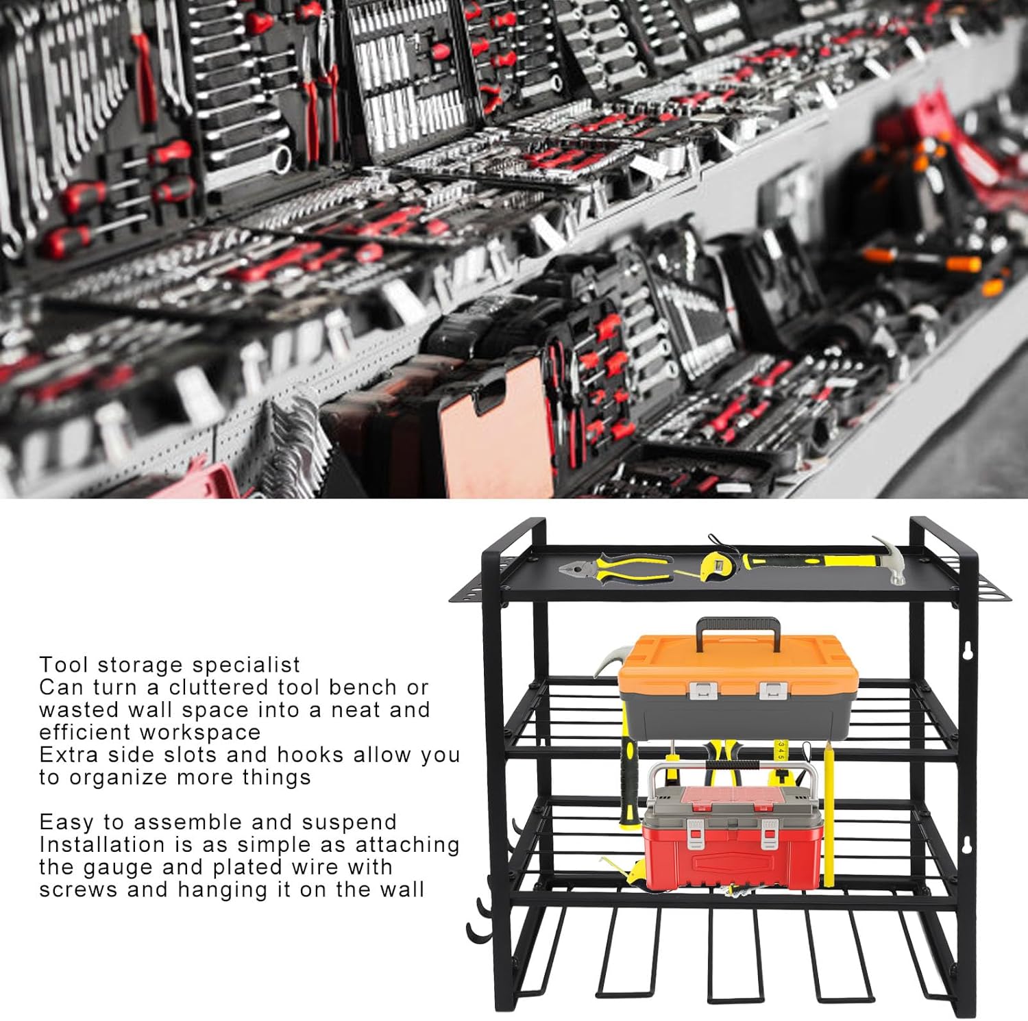 BRAND, CATEGORY, STORAGE RACKS, TNFEEON, Power Tool Organizer, Power Drill Tool Holder Heavy Duty Tool Shelf 4 Layers Tool Rack Cordless Drill Holder Floating Tool Shelf Wall Mounted Tool Storage Rack for Drill Holders