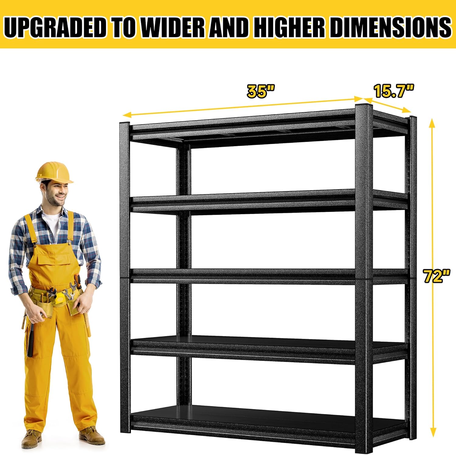 BRAND, CATEGORY, POKIPO, STORAGE RACKS, Utility Shelf,72"H x 47.2"W x 23.6"D Garage Shelving Units and Storage,5 Tier Heavy Duty Metal Adjustable Loads 3500LBS with Gloves and Mallet,standing Rack for Warehouse Basement Industrial