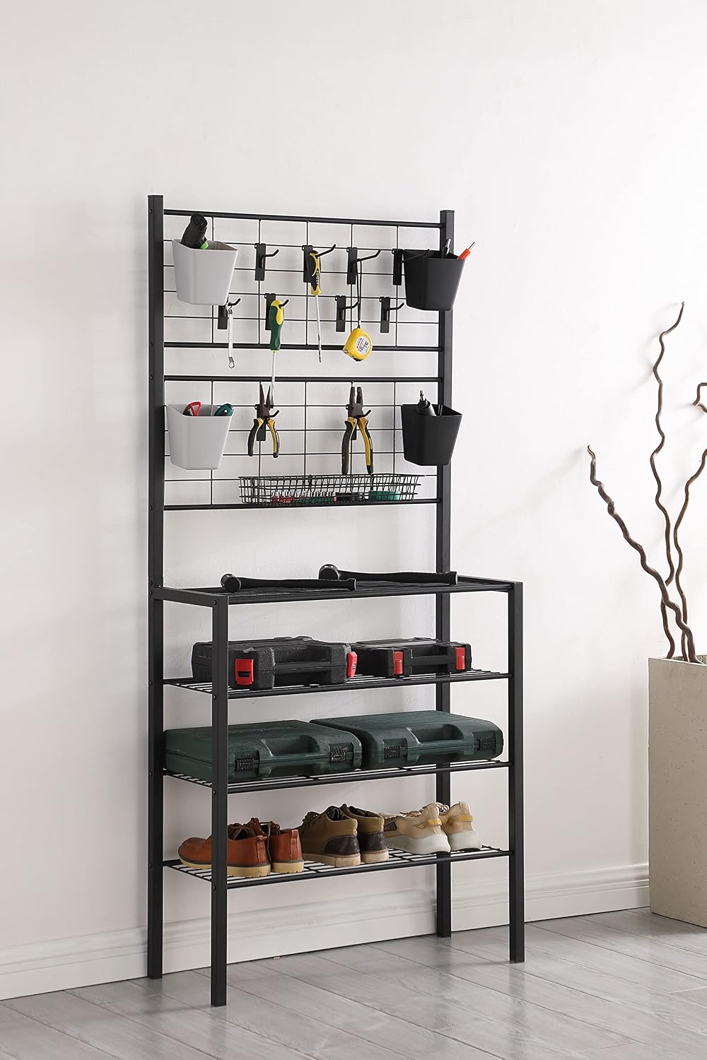 BRAND, CATEGORY, PROMAN PRODUCTS, STORAGE RACKS, Proman Products Handyman Garage 4-Tier Storage Shelf Rack with Accessories for Garage, Kitchen, Home, Bathroom, 30.5" W x 12" D x 66" H