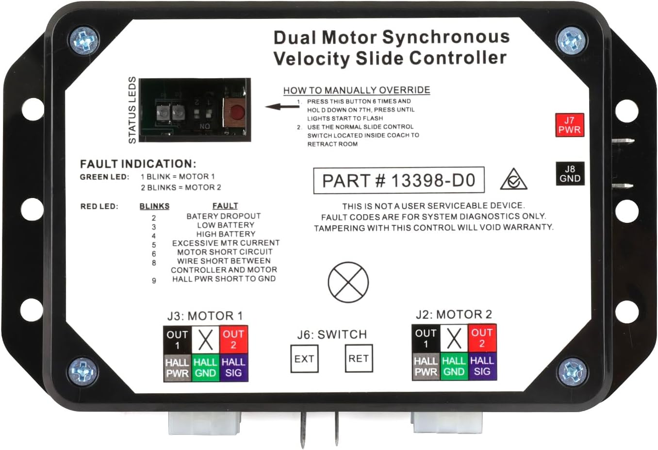 BRAND, CATEGORY, MOCAR7, PLUGS, INLETS & RECEPTACLES, RV Dual Motor Synchronous Velocity Slide Controller Compatible with Lippert RV in-Wall SlideOut Controller V-Sync II Replace 13398-D0