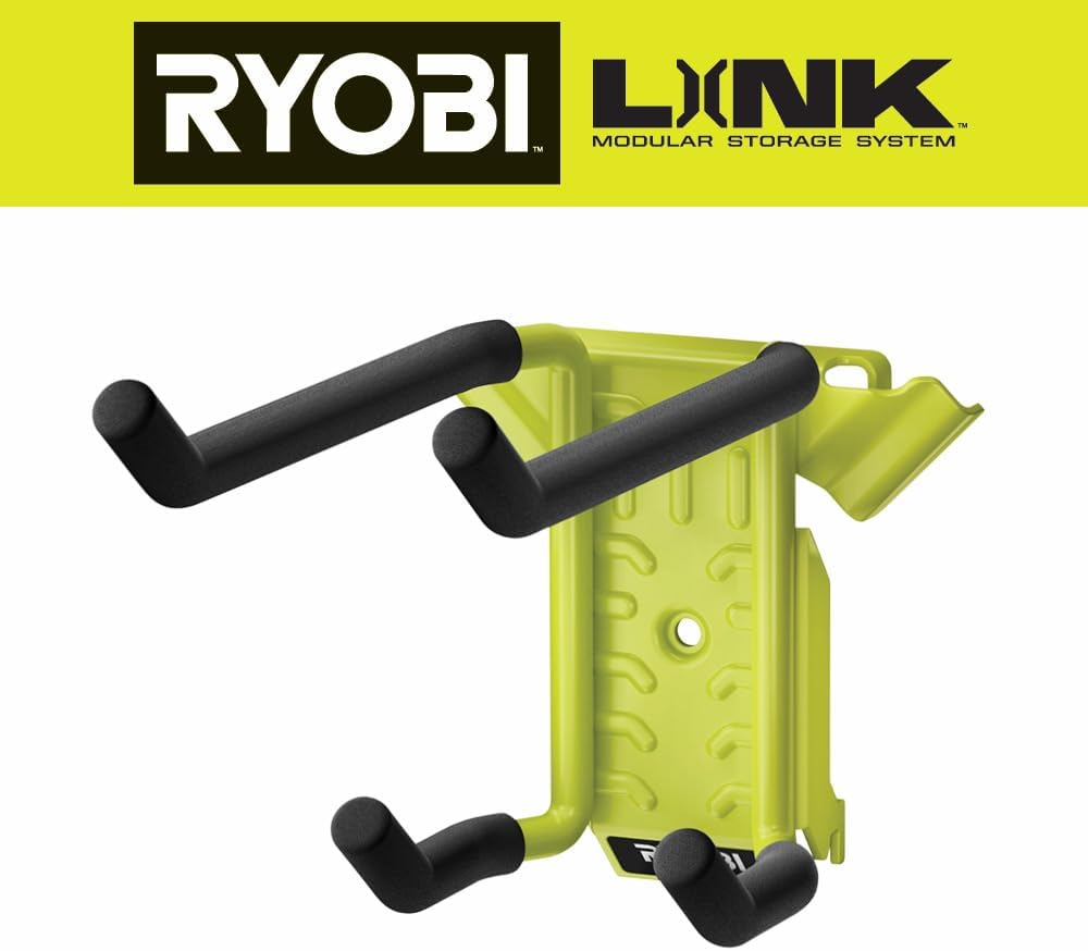 BRAND, CATEGORY, HOOKS, RYOBI, RYOBI Link System Double Hook Tool Storage, Green