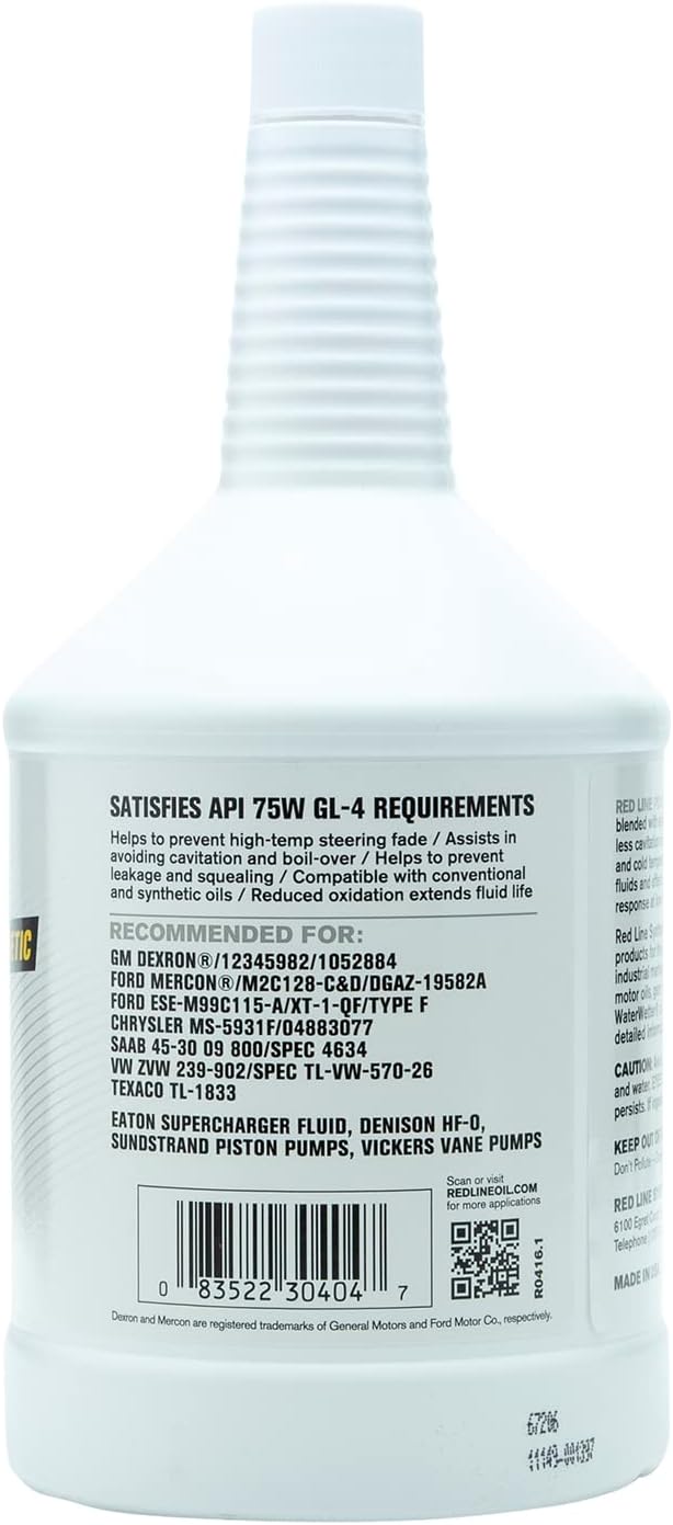 BRAND, CATEGORY, POWER STEERING FLUIDS, RED LINE, Red Line (30404) Power Steering Fluid - 1 Quart