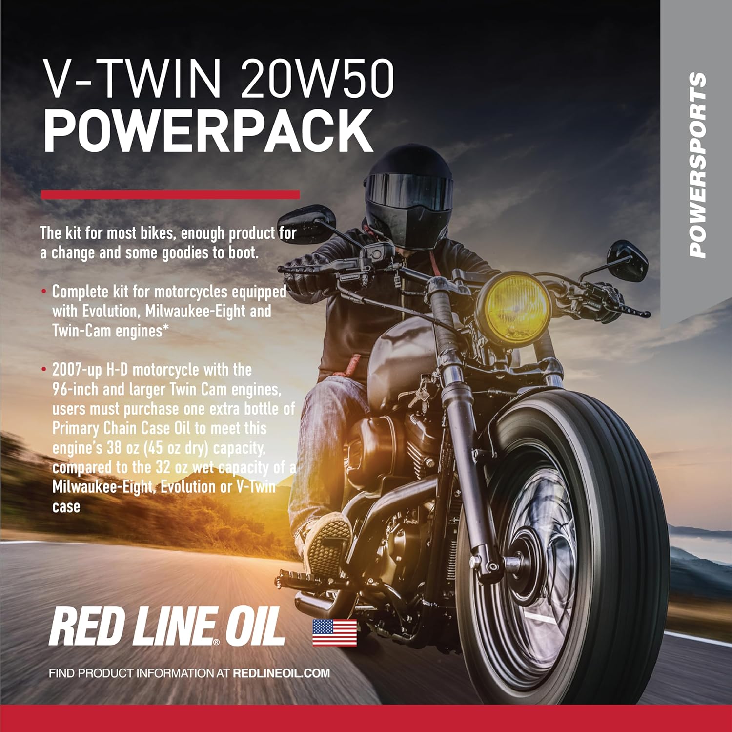 BRAND, CATEGORY, MOTOR OILS, RED LINE, Red Line 90226 20W50 Powersport Motor Oil V-Twin - 1 Powerpack Kit