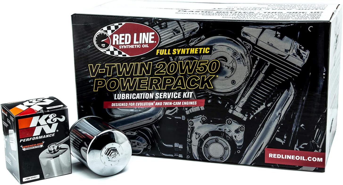 BRAND, CATEGORY, MOTOR OILS, RED LINE, Red Line 90226 Big Twin 20w50 Power Pack Oil Package with K&N High Performance Oil Filter (Complete Kit, Black Filter)