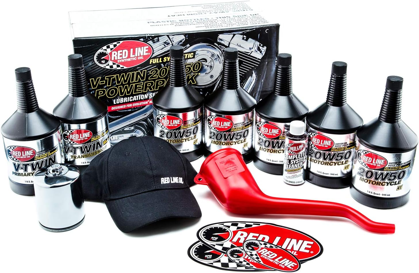 BRAND, CATEGORY, MOTOR OILS, RED LINE, Red Line 90226 Big Twin 20w50 Power Pack Oil Package with K&N High Performance Oil Filter (Complete Kit, Black Filter)