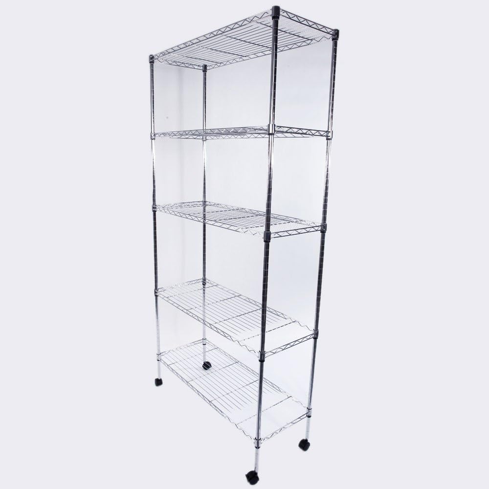 BRAND, CATEGORY, JHSHOP, STORAGE RACKS, Rolling Storage Rack for Commercial, 5-Tier Utility Shelving Unit Organizer Rack for Home,Storage Shelves for Pantry, Garage Shelf Pantry Shelves Kitchen Shelving (Chrome, 165 x 90 x 35CM)