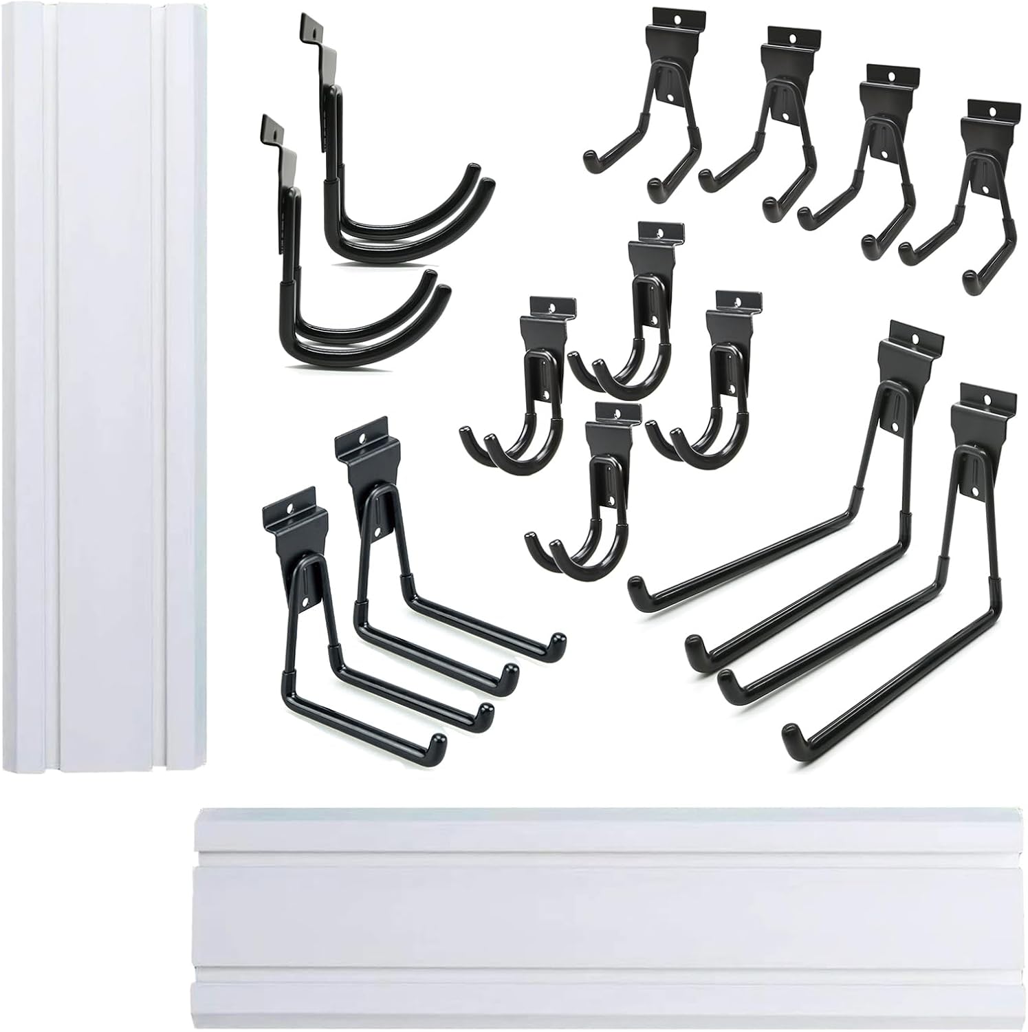 ATOOLA, BRAND, CATEGORY, HOOKS, Slatwall Accessories - 14 Pack Slatwall Hooks & 2 Pack Slatwall Panels (24" L X 6" H)