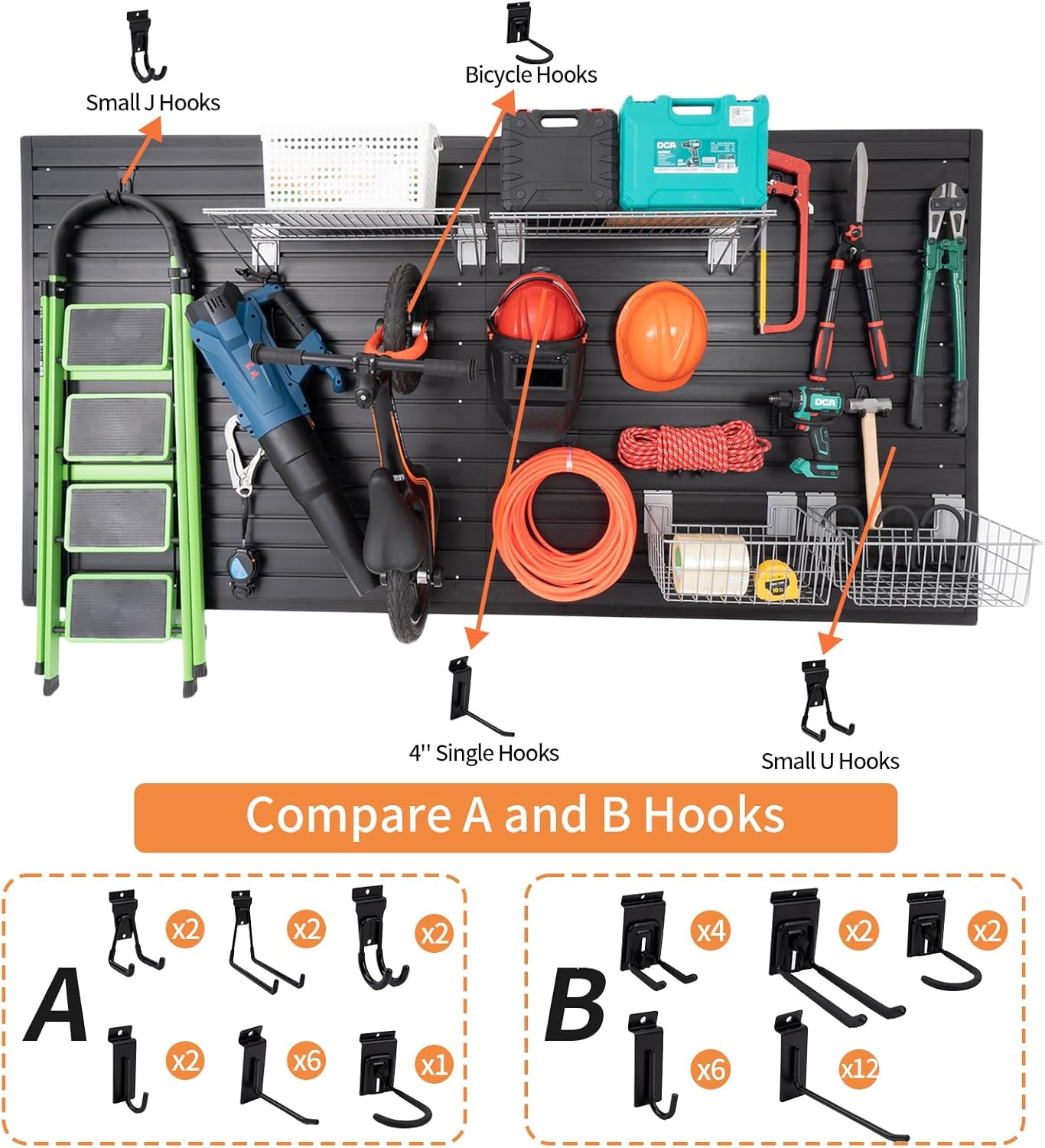 BRAND, CABINETS & STORAGE SYSTEMS, CATEGORY, FRAYSCENT, Slatwall Panels 4x8 ft with 15pcs Slat Wall Accessories, Slat Wall Paneling Garage Wall Organizer, PVC Wall Panels Pegboard with Slatwall Hooks, Grey Slatwall Garage Storage Organization Products