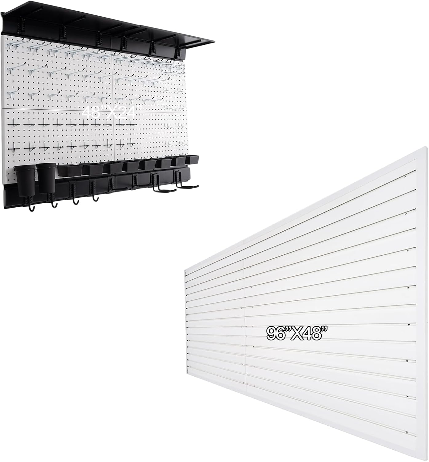 BRAND, CABINETS & STORAGE SYSTEMS, CATEGORY, FRAYSCENT, Slatwall Panel 4x8ft with Metal Pegboard with Pegboard Accessories PVC Wall Panel