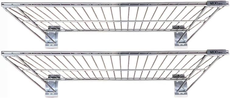 BRAND, CATEGORY, MIDO BROS., UTILITY SHELVES, Slatwall Wire Metal Shelf Heavy Duty Adjustable Steel Slat Wall Mount Shelves for Garage Storage & Retail Display (24" x 12") Pack of 2 (Silver)