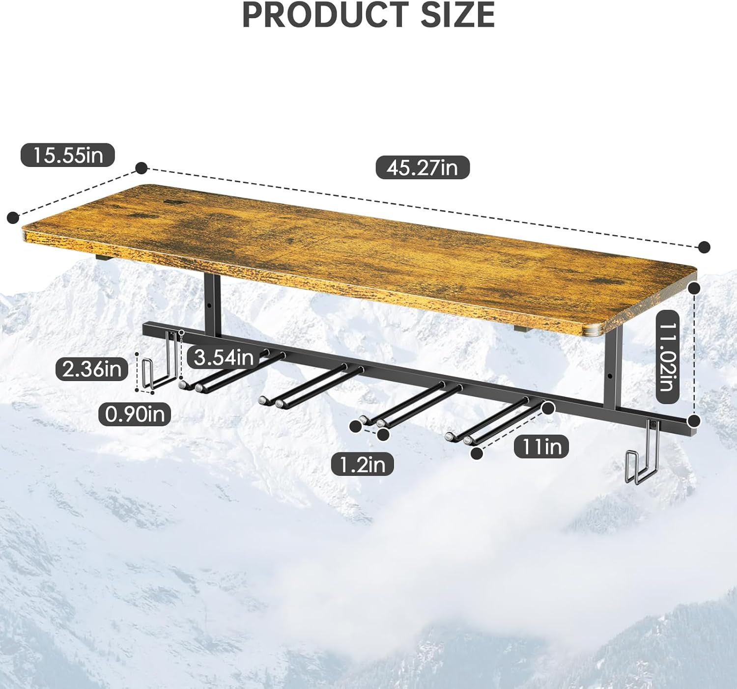 BRAND, CATEGORY, INDOOR SKI STORAGE, LIEBEREN, Snowboard Wall Mount,Ski Wall Mount Can Bear Weight of 400 Pounds,Ski Rack with Wooden Shelf,Ski Rack for Garage Wall Holds 12 Pairs,Snowboard Rack Size 45.27‘L’15.55‘W’inch.