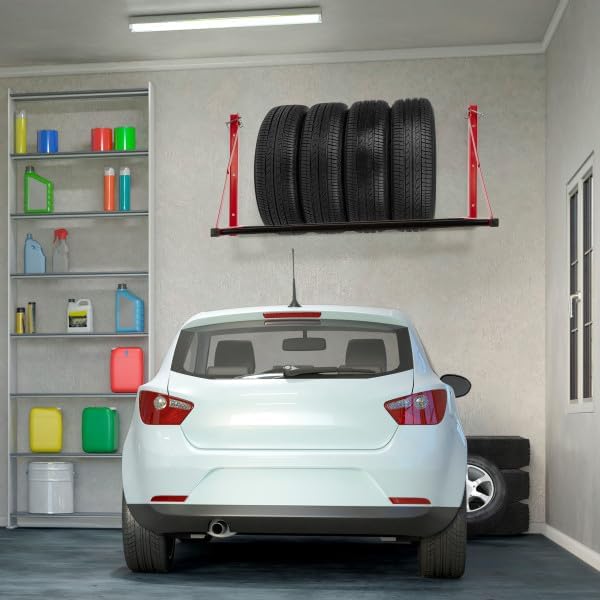 BRAND, CATEGORY, STALWART, STORAGE RACKS, Stalwart Tire Rack - 32 to 50in Adjustable Tire Storage Rack - Wall Mounted Garage Shelving for Seasonal Tires - 300lb Capacity - Car Accessories