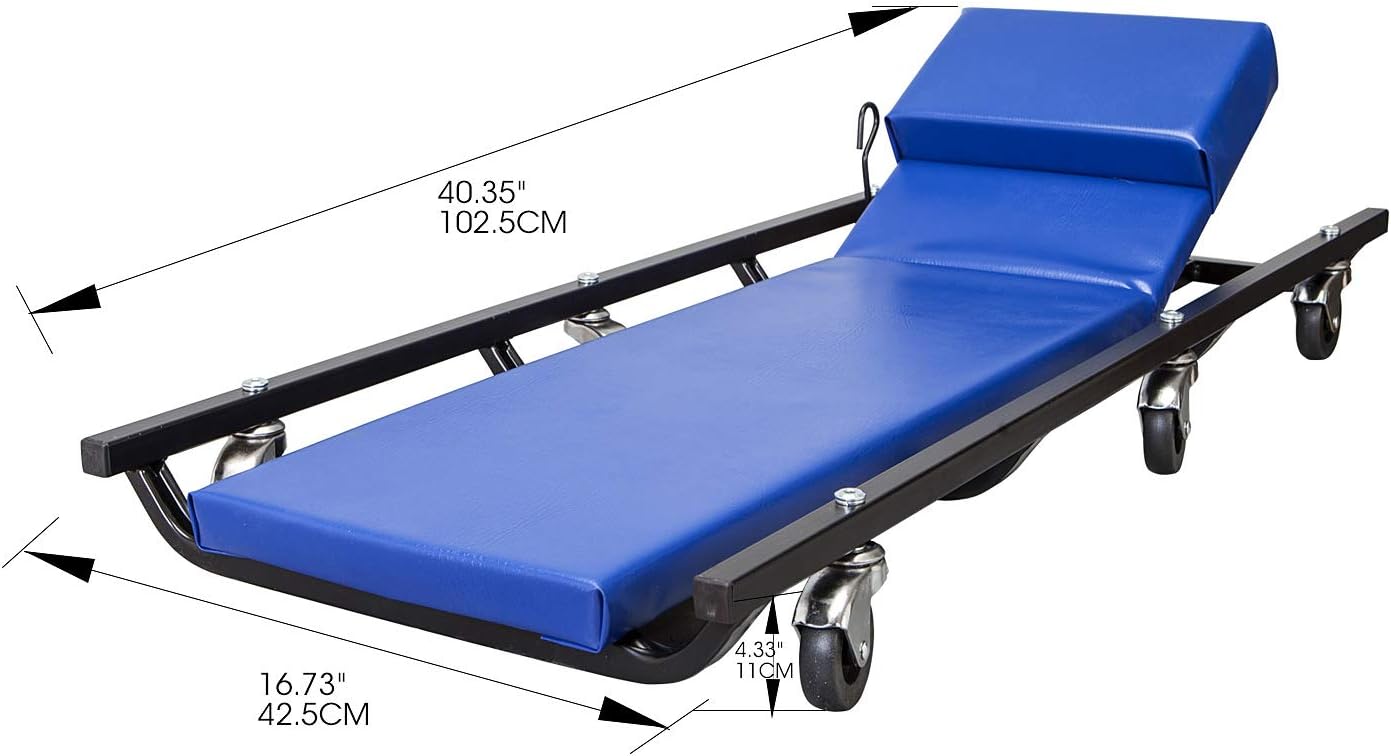 BRAND, CATEGORY, CREEPERS, TCE, TCE ATR6452U Torin Rolling Garage/Shop Creeper: 40" Padded Mechanic Cart with Adjustable Headrest and 6 Casters, Blue