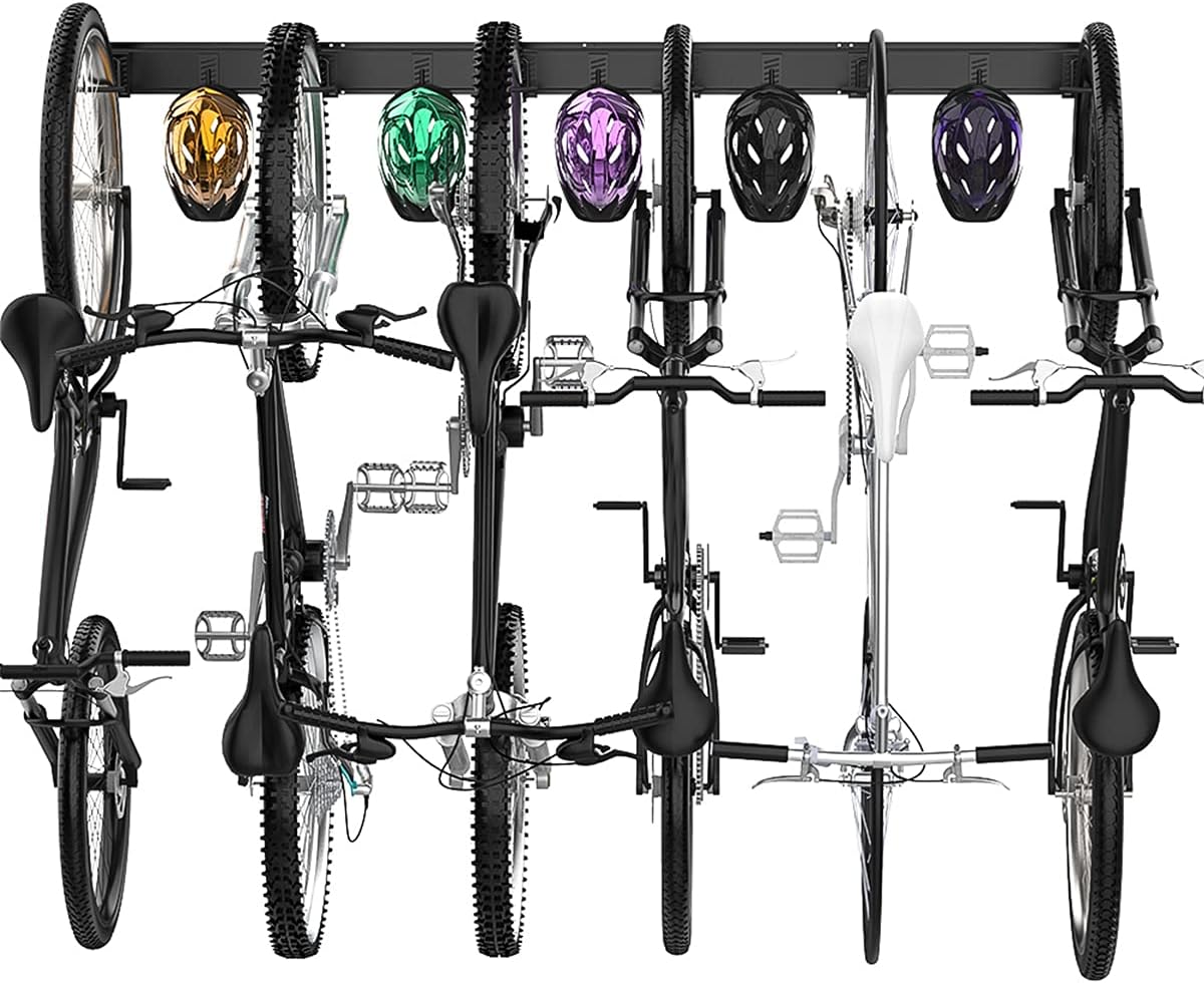 BIKE RACKS & STANDS, BRAND, CATEGORY, TORACK, TORACK Bike Storage Rack, 6 Bike Racks & 5 Hooks for Garage, Wall Mount Vertical Bicycles Hanger for Home Space Saving, up to 600lbs, 64-inch