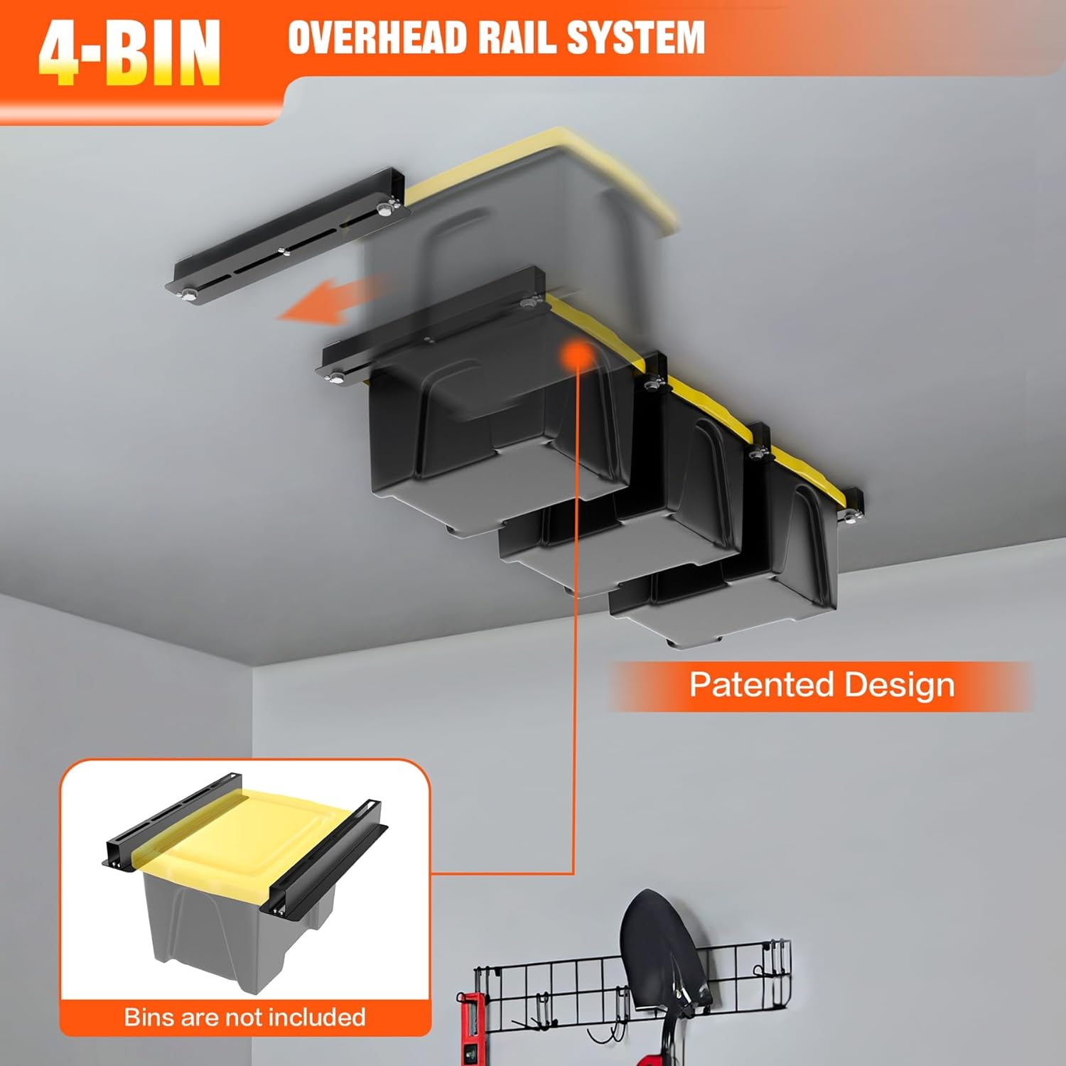 BRAND, CATEGORY, STORAGE RACKS, TORACK, TORACK Garage 16" Studs Ceiling Bin Storage Rack, Overhead Tote Storage Rail System Heavy Duty Adjustable Tote Slide Garage Storage System(for 5 Bins, Bins are not included)