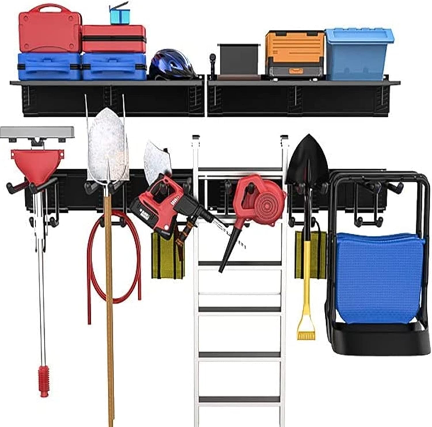 BRAND, CATEGORY, STORAGE RACKS, TORACK, TORACK Tool Storage Rack, Heavy Duty Steel Garage Wall Mount Garden Tool Organizer for Ladders, Chairs, Shovels, Broom, Power tools (8-Pack 5.7"-11" Mixed Hooks, up to 800 lbs)