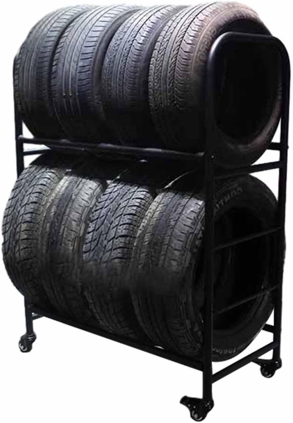 BRAND, CATEGORY, JYDQM, STORAGE RACKS, Tire Display Rack Rolling Tire Storage Rack Cart, Black Metal Tyre Stand, Heavy Duty Multi Tire Shelves Organizer, Garage Shelving Organization, Holds 4/8 Tires Rims(Width 112cm (44 1/8"))