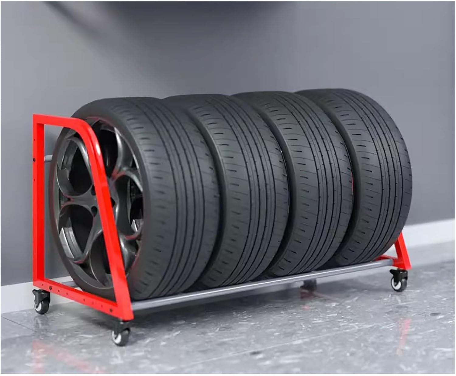 BRAND, CATEGORY, LOBUNS, STORAGE RACKS, Tire Garage Storage Holder Rolling Storage Rack for Garage Organization, Adjustable Wheel Organizer Holder, Space-Saving Tire Organizer Cart for Semi Tire/Spare Tire/Seasonal Tires