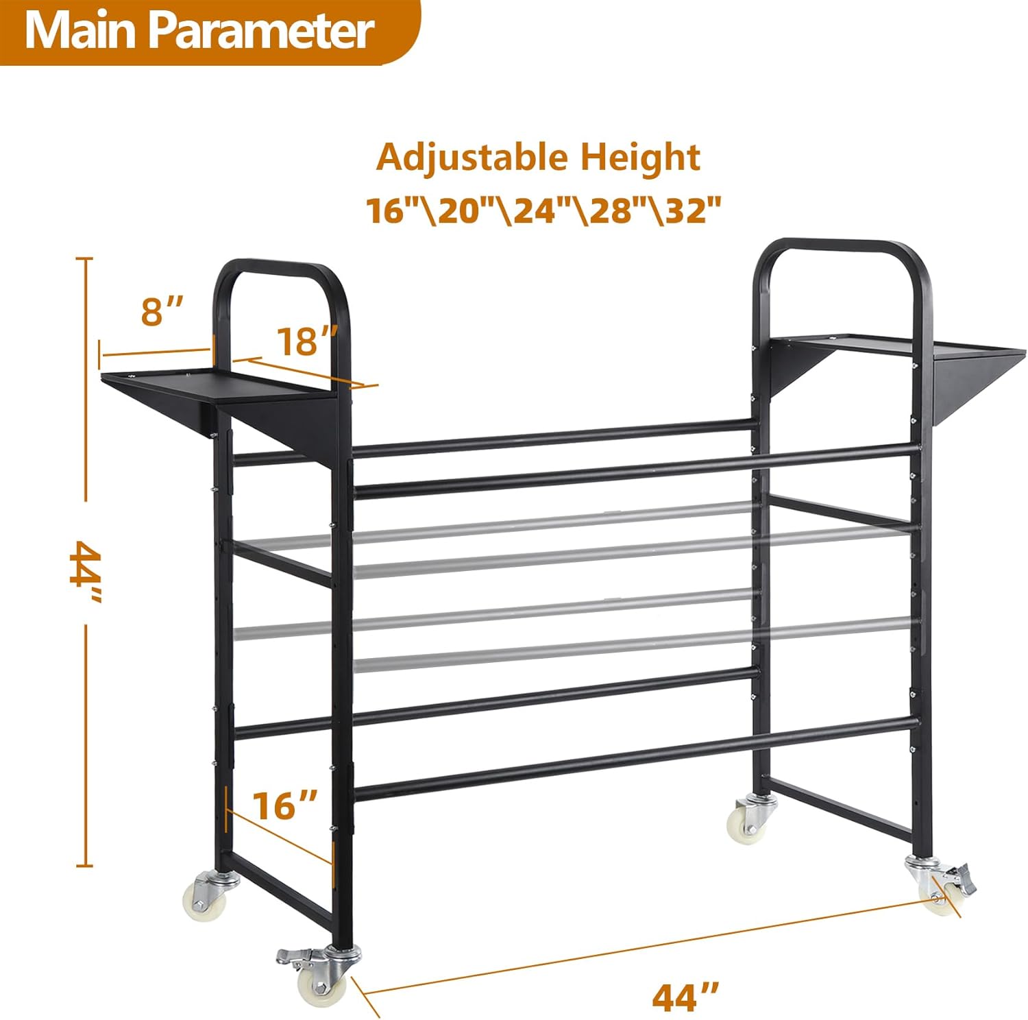 BRAND, CATEGORY, NEOREXON, STORAGE RACKS, Tire Storage Rack 44" x 44" x 18", Rolling Tire Rack Adjustable, Tire Rack for Garage Black with 4 Casters for Garage Storage