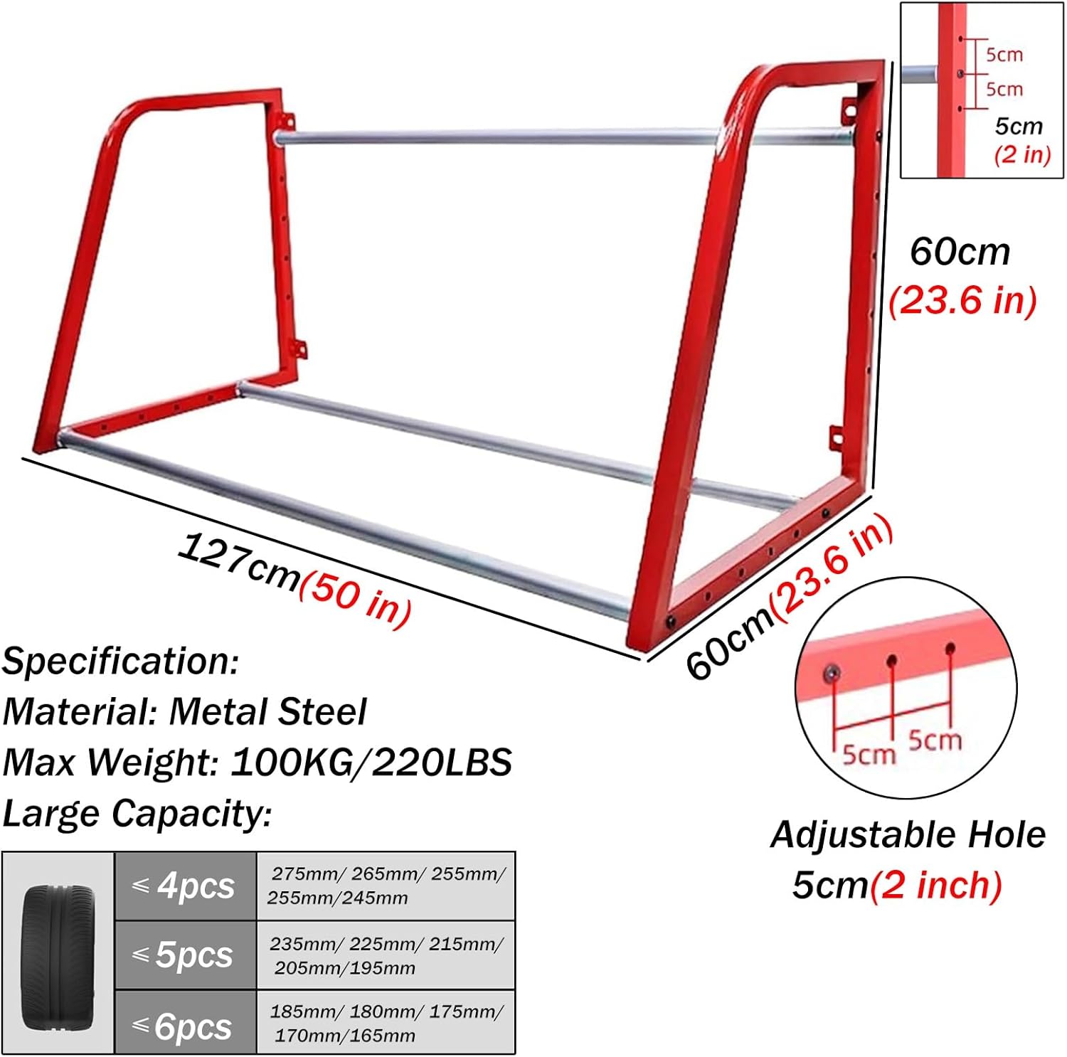 BOHHO, BRAND, CATEGORY, STORAGE RACKS, Tire Storage Rack for Garage, Garage Tire Rack Stand 275 265 255 245 235 225 215 205 MM, 15 16 17 18 19 Inch Auto Wheels Storage Shelf, Heavy Duty Semi Truck Spare Tire Rack, Load 200lbs(Floor Mount W