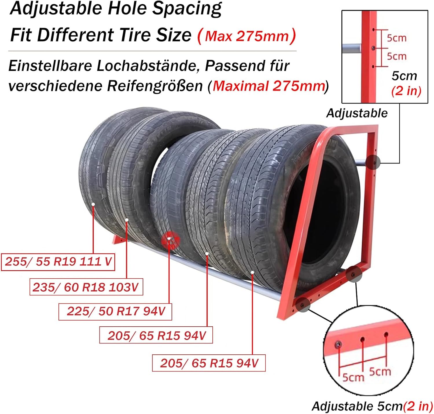 BOHHO, BRAND, CATEGORY, STORAGE RACKS, Tire Storage Rack for Garage, Garage Tire Rack Stand 275 265 255 245 235 225 215 205 MM, 15 16 17 18 19 Inch Auto Wheels Storage Shelf, Heavy Duty Semi Truck Spare Tire Rack, Load 200lbs(Floor Mount W