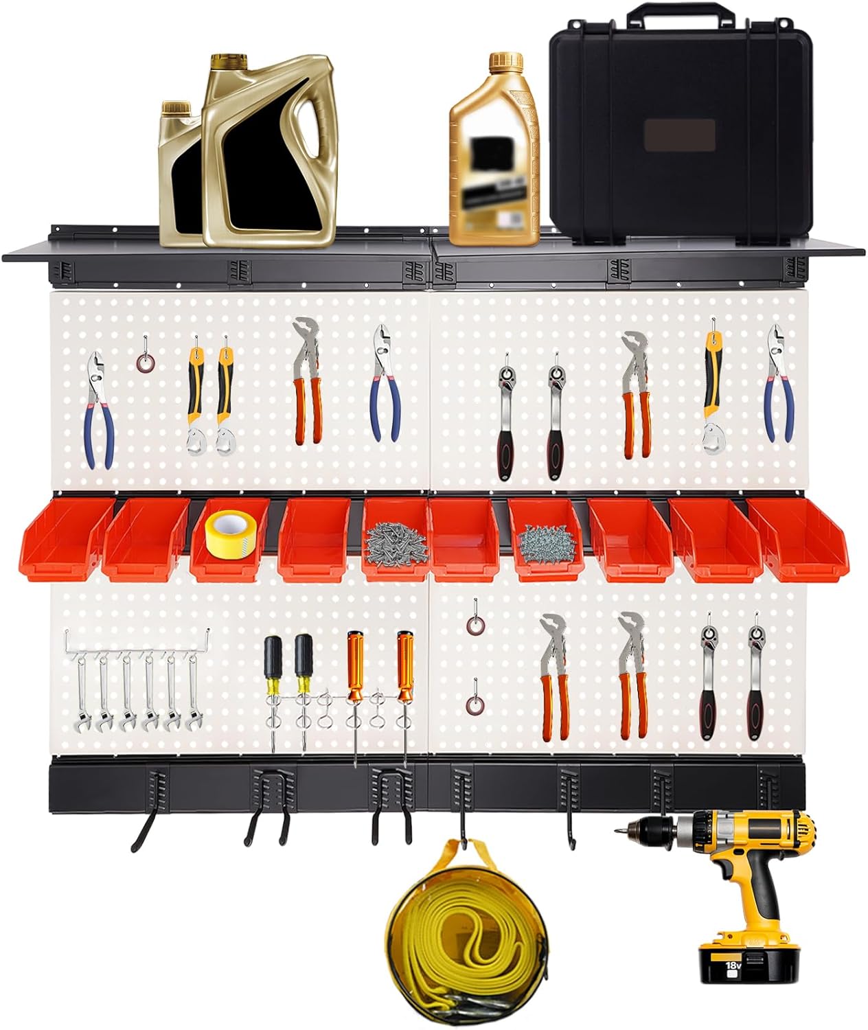 ACNAO, BRAND, CABINETS & STORAGE SYSTEMS, CATEGORY, Tool Storage Kit Wall Utility Storage Kit with Toolboard Hooks & Accessories, Garage Storage Wall Organizer, Carbon Steel Pegboard for Garage With 10 Storage Bins