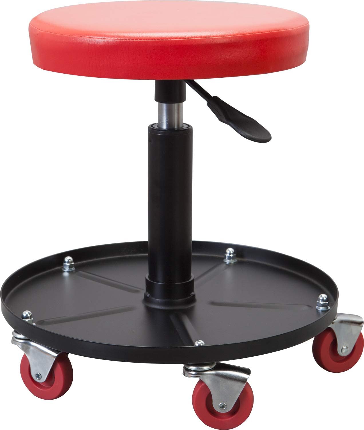 BIG RED, BRAND, CATEGORY, ROLLER SEATS, BIG RED ATRHL6201R Torin Heavy Duty Rolling Pneumatic Creeper Garage/Shop Seat: Padded Adjustable Mechanic Stool with Tool Tray Storage, Red Large,15.36" D x 15.36" W x 4.73" H