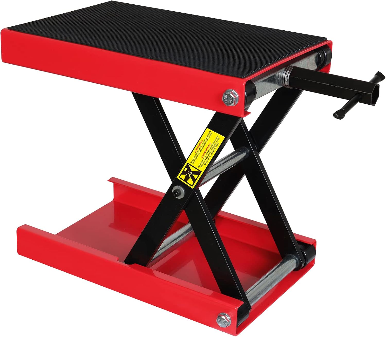 BIG RED, BRAND, CATEGORY, SCISSOR LIFT JACKS, BIG RED ATRM01101R Torin Portable Steel Motorcycle Lift Scissor Jack: Wide Deck Hoist Stand for ATV, UTV Snowmobile Maintenance, Capacity 1100lb, 1100LBS